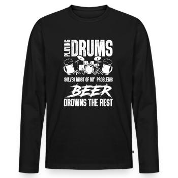 Playing Drums Solves Most Of My Problems - Funny D - Men's Premium Organic Long Sleeve Shirt - black - Front - Nico (187cm)