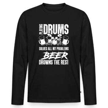 Playing Drums Solves All Of My Problems - Funny Dr - Men's Premium Organic Long Sleeve Shirt - black - Front - Nico (187cm)