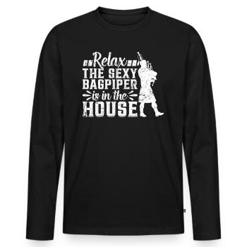 Relax Le joueur de cornemuse sexy est dans la maison - Cornemuse - T-shirt manches longues Premium bio Homme - noir - Devant - Nico (187cm)