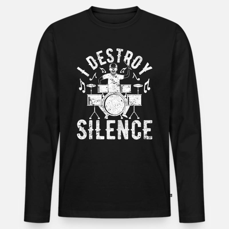 I Destroy The Silence - Drummer Drum Player - Männer Premium Bio Langarmshirt - Schwarz