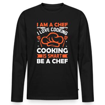 Je suis un chef J’aime cuisiner La cuisine est intelligente Be Che - T-shirt manches longues Premium bio Homme - noir - Devant - Nico (187cm)