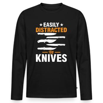 Easily Distracted By Knives Chefs Tools Kitchen Fo - Men's Premium Organic Long Sleeve Shirt - black - Front - Nico (187cm)
