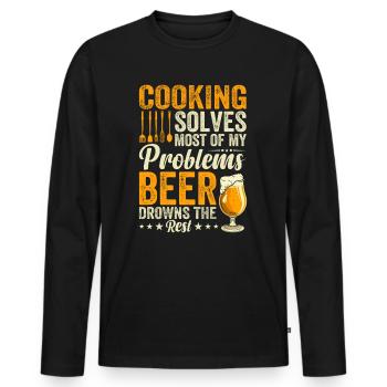 La cuisine résout la plupart de mes problèmes La bière noie le - T-shirt manches longues Premium bio Homme - noir - Devant - Nico (187cm)