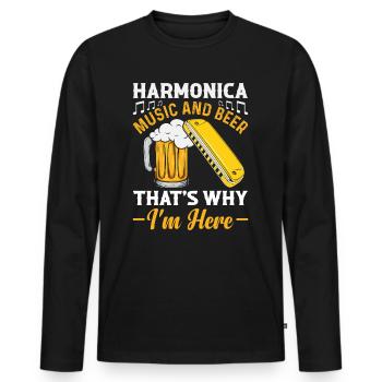 Harmonica Music And Beer That's Why Im Here Harmon - Men's Premium Organic Long Sleeve Shirt - black - Front - Nico (187cm)
