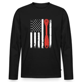Auto Mechanic Ratchet Wrench Car Mechanic US Flag - Men's Premium Organic Long Sleeve Shirt - black - Front - Nico (187cm)