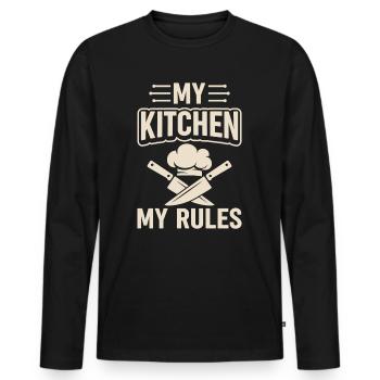 My Kitchen My Rules Cooking Hat And Knives Chef Ki - Men's Premium Organic Long Sleeve Shirt - black - Front - Nico (187cm)