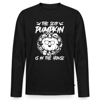 The Sexy Pumpkin Is In The House - Funny Halloween - Men's Premium Organic Long Sleeve Shirt - black - Front - Nico (187cm)