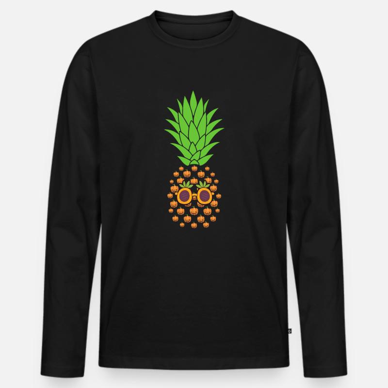 Funny Halloween Pineapple Pumpkin - Männer Premium Bio Langarmshirt - Schwarz