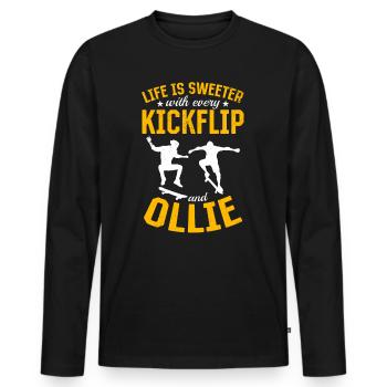 Skateboard - Life Is Sweeter With Every Kickflip A - Men's Premium Organic Long Sleeve Shirt - black - Front - Nico (187cm)
