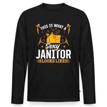 This Is What A Sexy Janitor Looks Like - Cleaning - Männer Premium Bio Langarmshirt - Schwarz - Vorne - Nico (187cm)