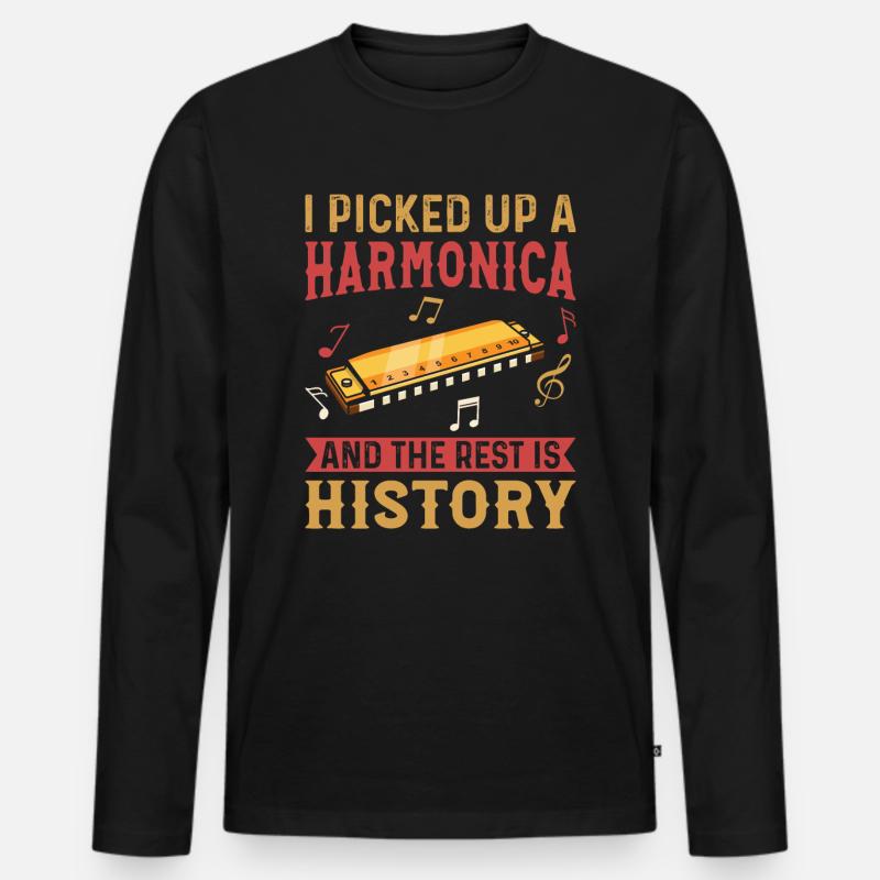Harmonica Player - Harmonica Instrument Harmonica - Männer Premium Bio Langarmshirt - Schwarz