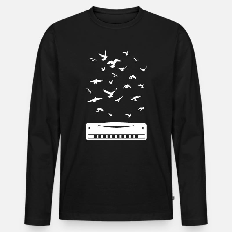 Playing Harmonica Player Harmonica Instrument - Männer Premium Bio Langarmshirt - Schwarz