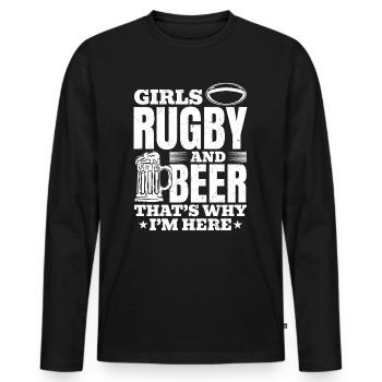 Le rugby féminin et la bière, c’est pour ça que je suis là - Rugby P - T-shirt manches longues Premium bio Homme - noir - Devant - Nico (187cm)