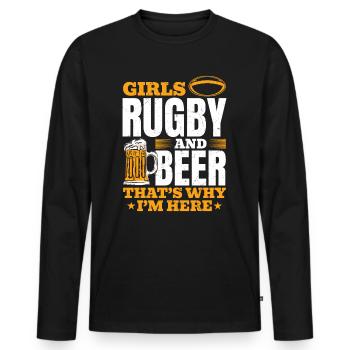 Le rugby féminin et la bière, c’est pour ça que je suis là - Rugby Q - T-shirt manches longues Premium bio Homme - noir - Devant - Nico (187cm)