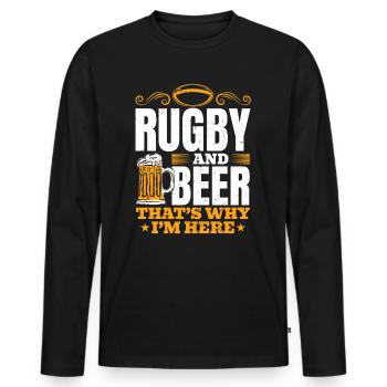 Le rugby et la bière, c’est pour ça que je suis là - Citation de Rugby - T-shirt manches longues Premium bio Homme - noir - Devant - Nico (187cm)