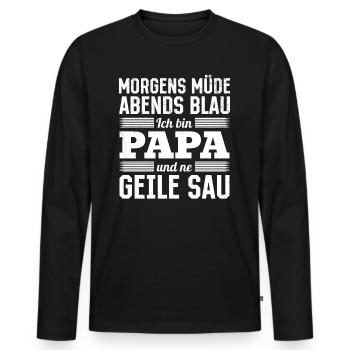 Fatigué le matin, bleu le soir, je suis papa et excité - T-shirt manches longues Premium bio Homme - noir - Devant - Nico (187cm)