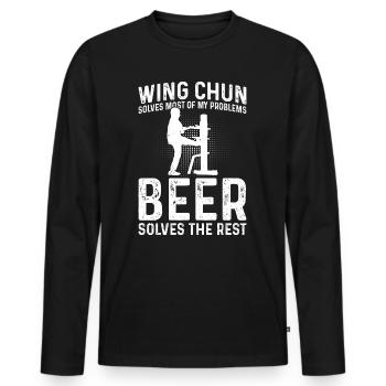 Wing Chun solves most of my problems, beer solves - Men's Premium Organic Long Sleeve Shirt - black - Front - Nico (187cm)