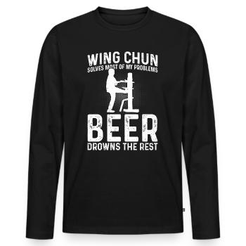 Wing Chun solves most of my problems, beer drowns - Men's Premium Organic Long Sleeve Shirt - black - Front - Nico (187cm)