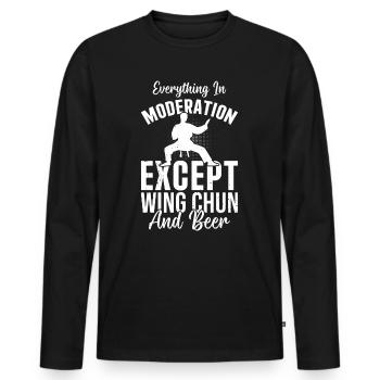 Tout avec modération sauf le Wing Chun et la bière - T-shirt manches longues Premium bio Homme - noir - Devant - Nico (187cm)