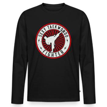 Combattante de taekwondo sexy - Arts martiaux de taekwondo - T-shirt manches longues Premium bio Homme - noir - Devant - Nico (187cm)