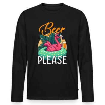 Party Flamingo Beer please Funny Flamingo Party - Men's Premium Organic Long Sleeve Shirt - black - Front - Nico (187cm)