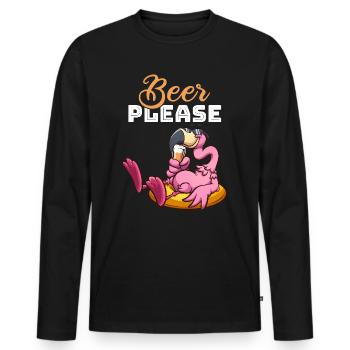 Funny Flamingo Beer - Funny Flamingo Beer please - Men's Premium Organic Long Sleeve Shirt - black - Front - Nico (187cm)
