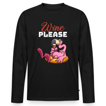 Funny Flamingo Wine - Funny Flamingo Wine please - Men's Premium Organic Long Sleeve Shirt - black - Front - Nico (187cm)