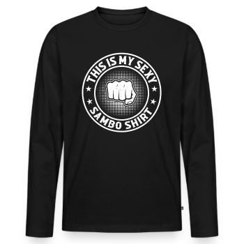 This is my sexy Sambo shirt Sambo Fighter Sambo - Männer Premium Bio Langarmshirt - Schwarz - Vorne - Nico (187cm)