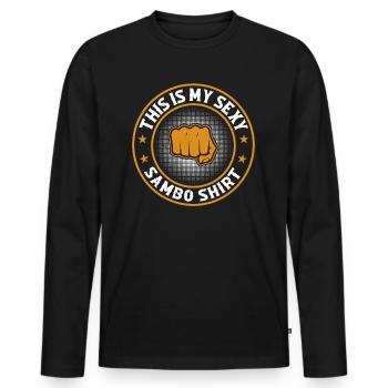 This is my sexy Sambo shirt Sambo Fighter Sambo - Männer Premium Bio Langarmshirt - Schwarz - Vorne - Nico (187cm)