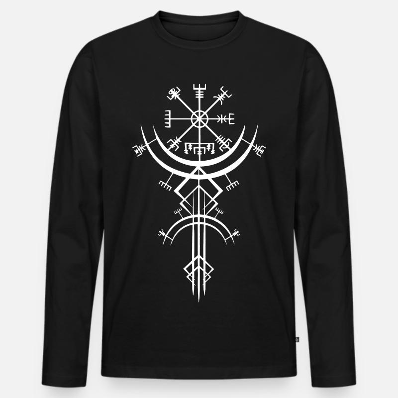 Weißes Symbol eines Wikinger-Kompasses - Männer Premium Bio Langarmshirt - Schwarz