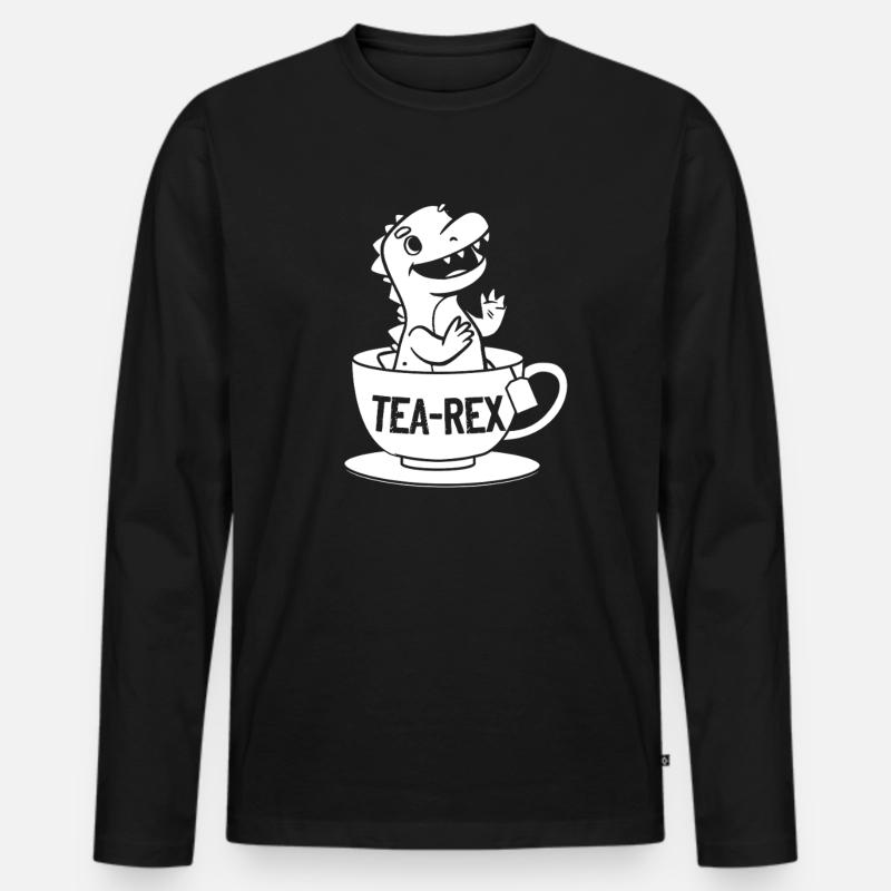 Funny Dinosaur Tea-Rex Dino T-Rex Dino - Männer Premium Bio Langarmshirt - Schwarz