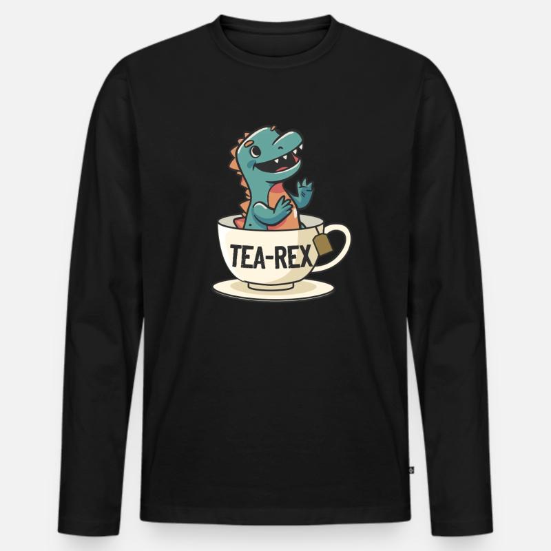 Funny Dinosaur Tea-Rex Dinosaur - Männer Premium Bio Langarmshirt - Schwarz