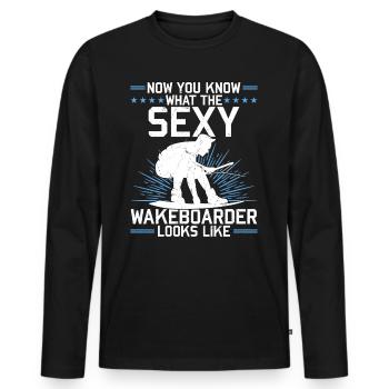 Now you know what the sexy wakeboarder looks like - Männer Premium Bio Langarmshirt - Schwarz - Vorne - Nico (187cm)