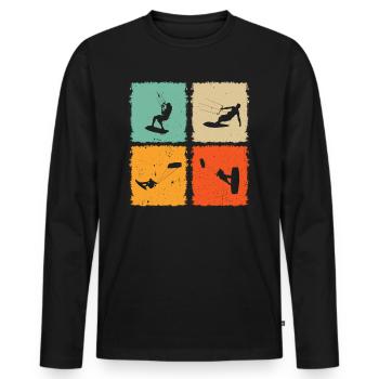 Kitesurfing Silhouette Kitesurfer Kiteboarding - Männer Premium Bio Langarmshirt - Schwarz - Vorne - Nico (187cm)