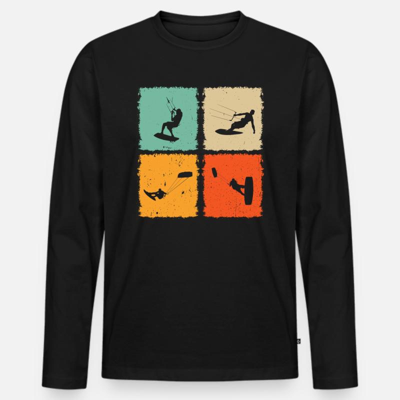 Kitesurfing Silhouette Kitesurfer Kiteboarding - Männer Premium Bio Langarmshirt - Schwarz