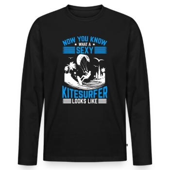 Now you know what a sexy kitesurfer looks like - Männer Premium Bio Langarmshirt - Schwarz - Vorne - Nico (187cm)