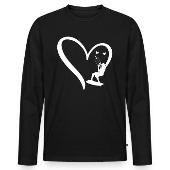 Kitesurfing Watersports Kiteboarding Heart - Männer Premium Bio Langarmshirt - Schwarz - Vorne - Nico (187cm)