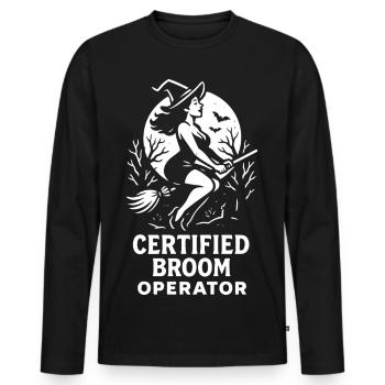 Opérateur de balai certifié Sorcière drôle d’Halloween - T-shirt manches longues Premium bio Homme - noir - Devant - Nico (187cm)