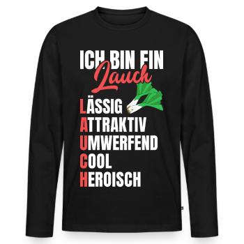 Gym BIN EIN LAUCH LÄSSIG ATTRAKTIV UMWERFEND - Männer Premium Bio Langarmshirt - Schwarz - Vorne - Nico (187cm)
