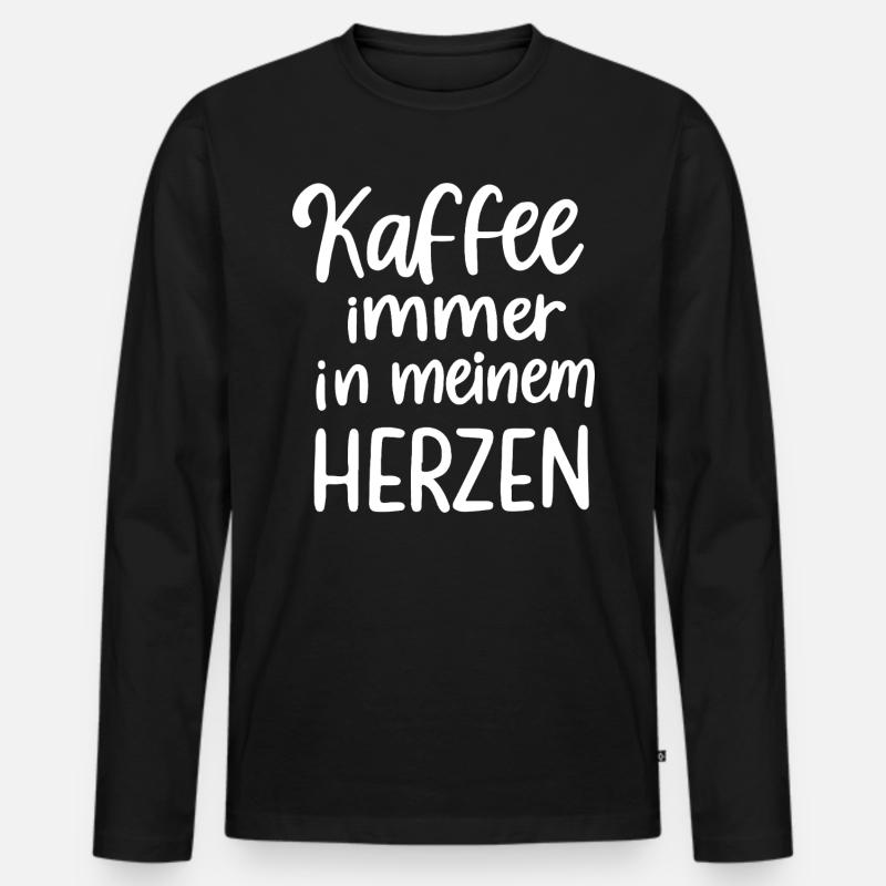 Kaffeeherz Design Kaffee immer im Herzen - Männer Premium Bio Langarmshirt - Schwarz