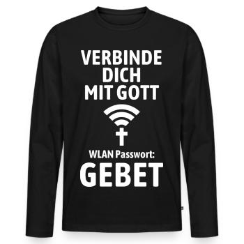 Verbinde dich mit Gott - Gebet WLAN - Männer Premium Bio Langarmshirt - Schwarz - Vorne - Nico (187cm)