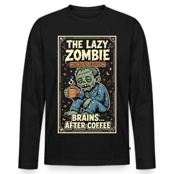Humour de café du Lundi-zombie paresseux - T-shirt manches longues Premium bio Homme - noir - Devant - Nico (187cm)