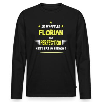 Florian cadeau humour et drôle - T-shirt manches longues Premium bio Homme - noir - Devant - Nico (187cm)
