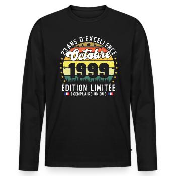 23 Ans Anniversaire Vintage Né en Octobre 1999 - T-shirt manches longues Premium bio Homme - noir - Devant - Nico (187cm)