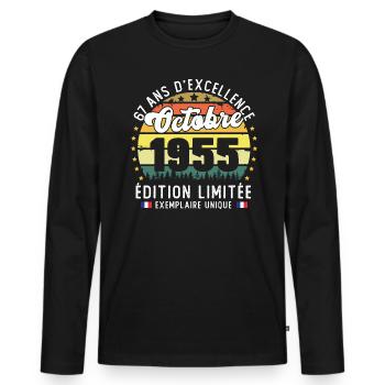 67 Ans Anniversaire Vintage Né en Octobre 1955 - T-shirt manches longues Premium bio Homme - noir - Devant - Nico (187cm)