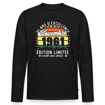 61 Ans Anniversaire Vintage Né en Novembre 1961 - T-shirt manches longues Premium bio Homme - noir - Devant - Nico (187cm)