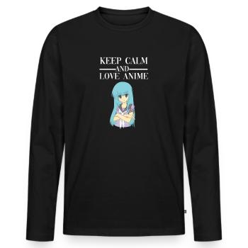Keep Calm Cute Anime School Uniform Girl Gift - Men's Premium Organic Long Sleeve Shirt - black - Front - Nico (187cm)