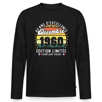 62 Ans Anniversaire Vintage Né en Décembre 1960 - T-shirt manches longues Premium bio Homme - noir - Devant - Nico (187cm)