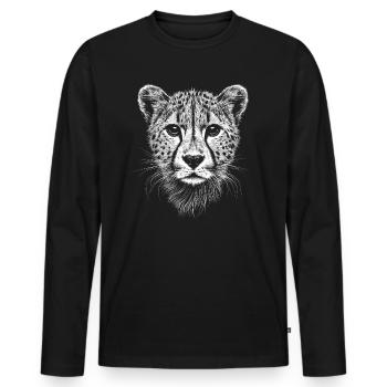 Guépard Portrait Safari Afrique Animaux Animal - T-shirt manches longues Premium bio Homme - noir - Devant - Nico (187cm)