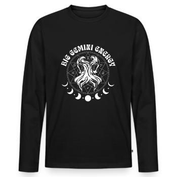 Big Gemini Energy Astrology Zodiac Sign Birthday - Men's Premium Organic Long Sleeve Shirt - black - Front - Nico (187cm)